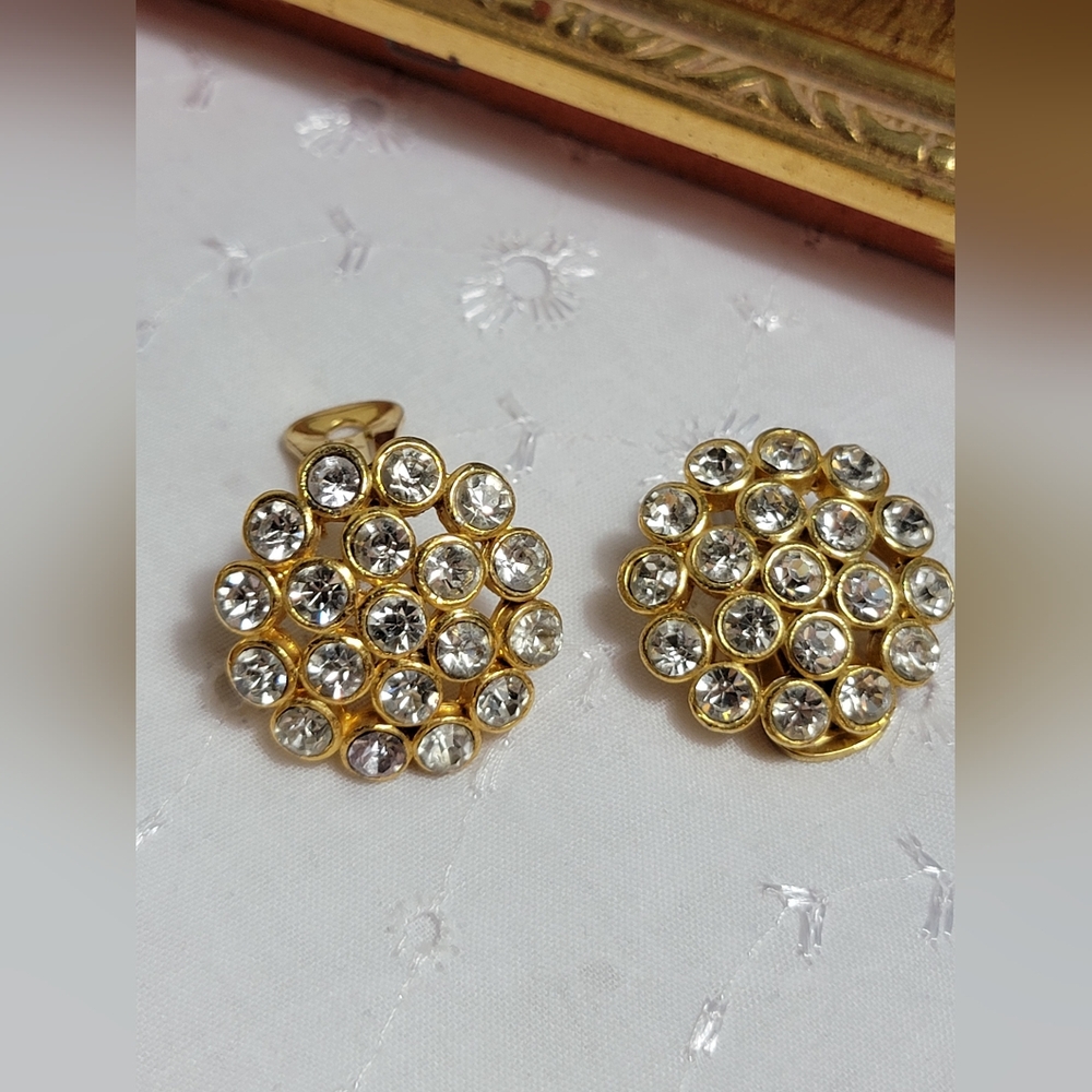Elegant Gold and Crystal Rhinestone Clip-On Earrings